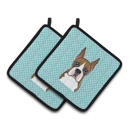 Carolines Treasures Checkerboard Blue Boxer Pair of Pot Holders, 7.5 x 3 x 7.5 in. BB1161PTHD